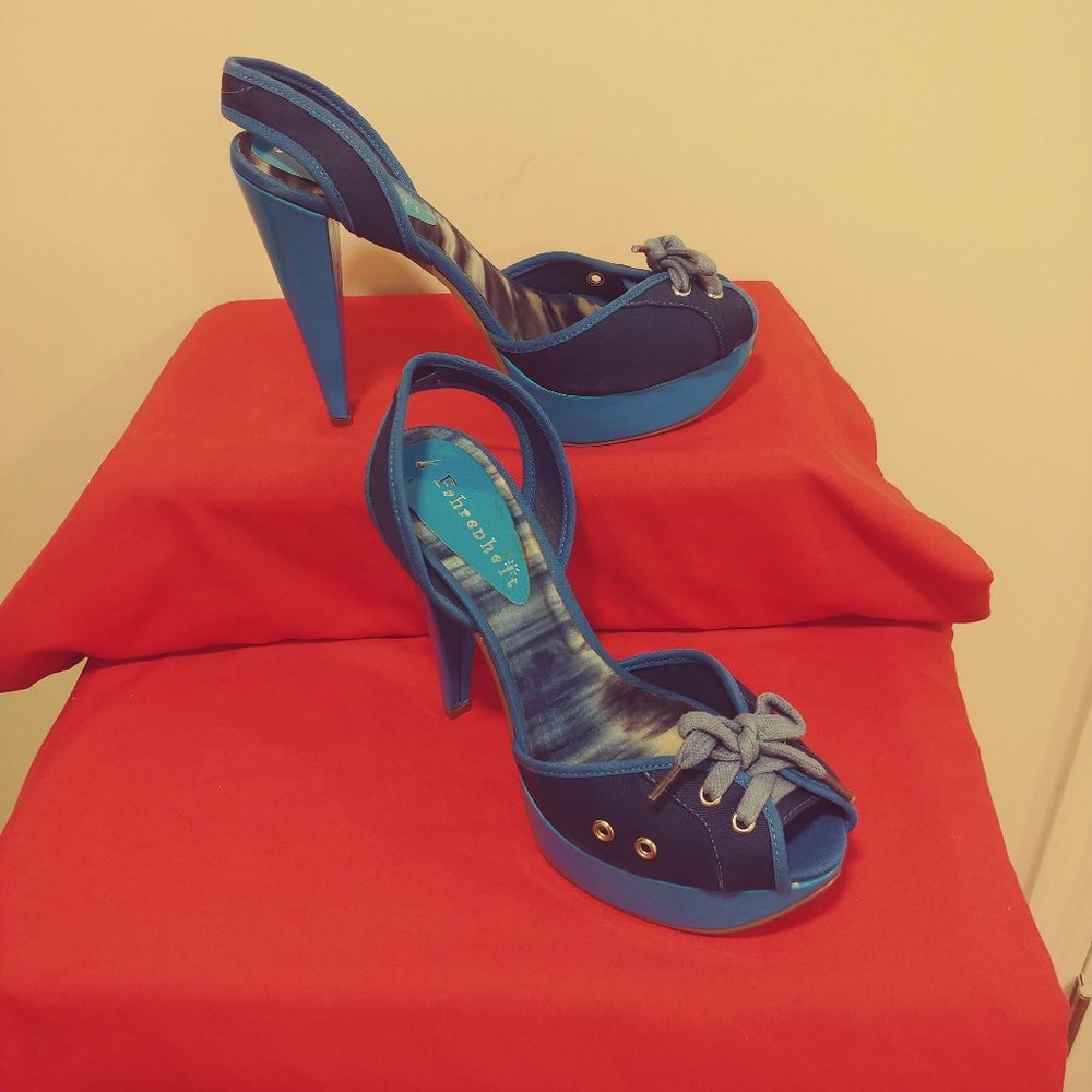 Rock your pedicure w/ these cutest Aqua+blue peep toe platforms-NEVER WORN!